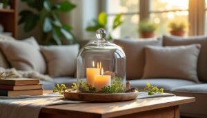 Des idées avec une cloche centrepiece pour créer une ambiance dans le salon